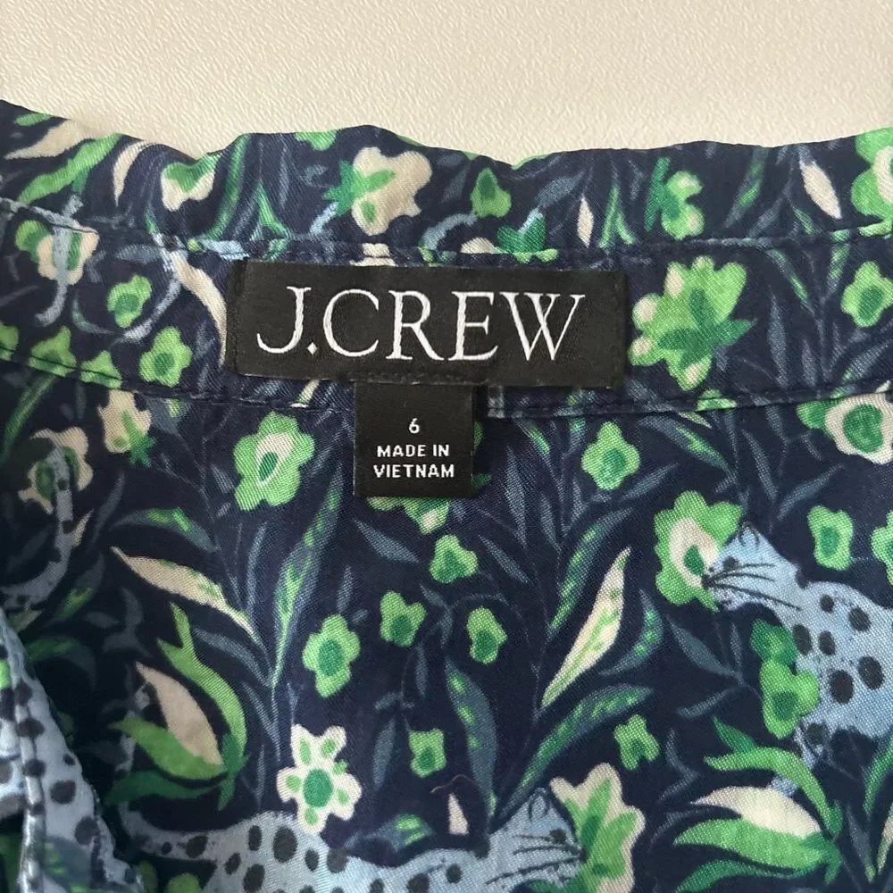 $248 J.Crew  Fauna Floral Midi Button Front Shirt Dress Blue Size 6 ~ NO BELT